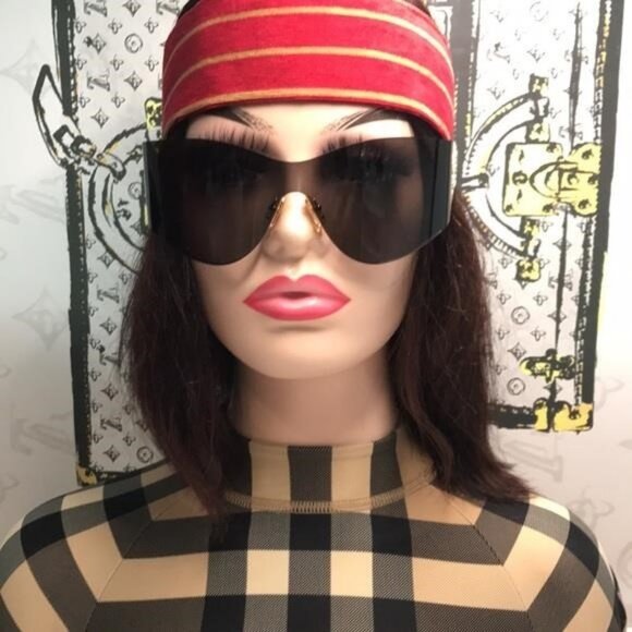 New Authentic Balenciaga BB0122S 004 Black Shield Sunglasses - Picture 6 of 11